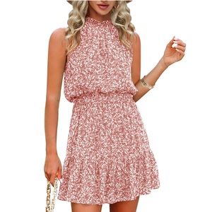 Pink & White Sleeveless Flowy Summer Dress Size M